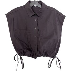 Garage sleeveless organic cotton cropped shirt drawstring buttons grey size M